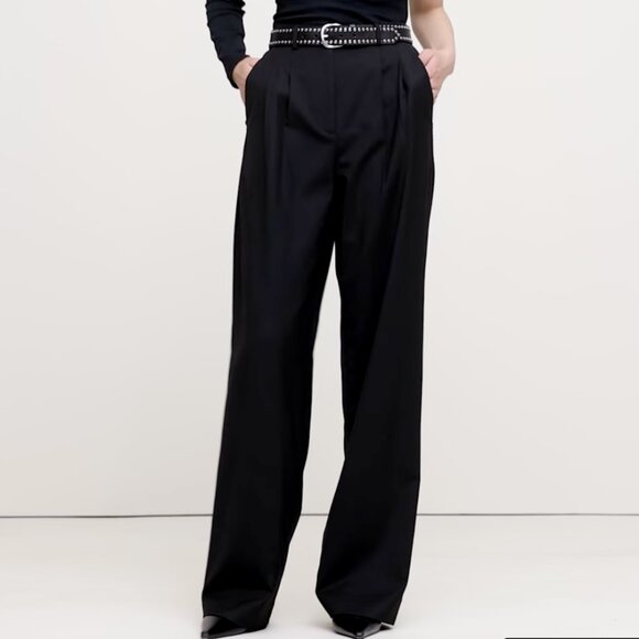 Banana Republic Soho High-Rise Wide-Leg Italian Wool Pant Pleated Trouser Black - Picture 1 of 16